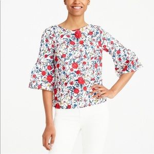 J. Crew White Floral Bell Sleeved Top